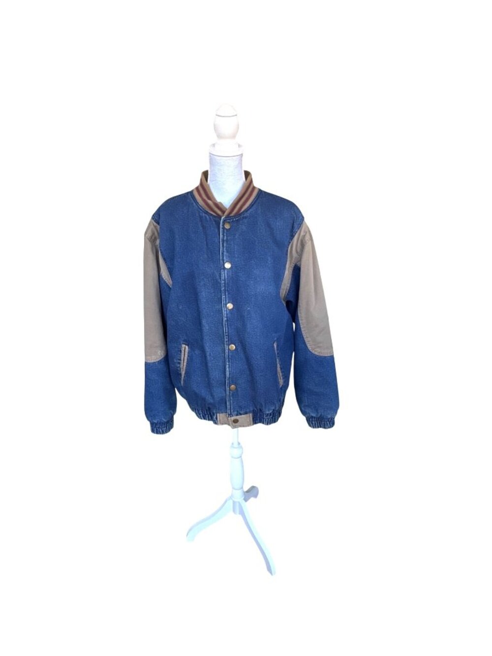 Vintage 1980s North West Blue Varsity Jacket Denim & Khaki Colorblock